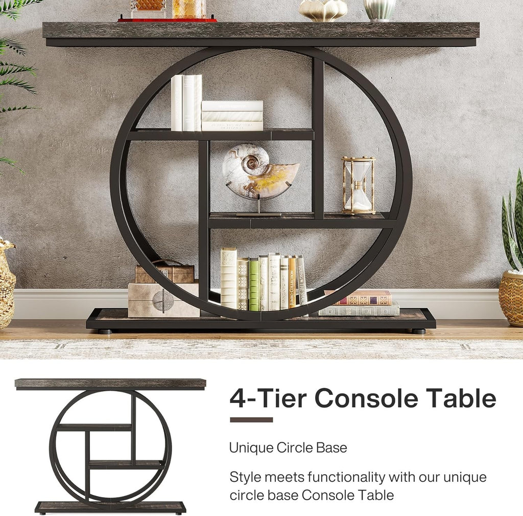 The Oz Bargains Company™ - Tribesigns 105cm Industrial Console Table | Narrow Hallway Table with Circular Base