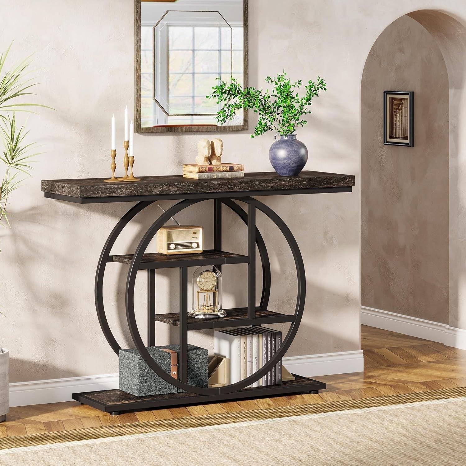 The Oz Bargains Company™ - Tribesigns 105cm Industrial Console Table | Narrow Hallway Table with Circular Base