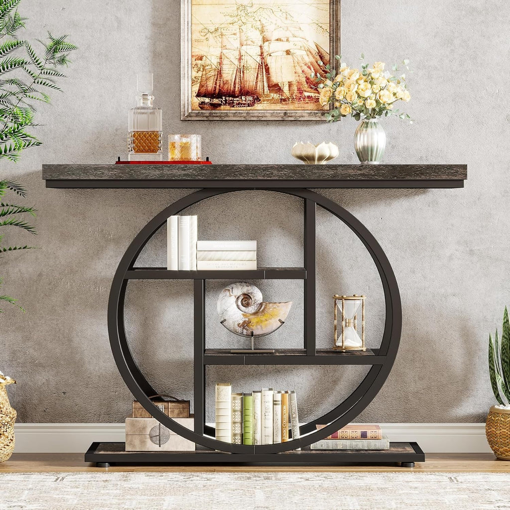 The Oz Bargains Company™ - Tribesigns 105cm Industrial Console Table | Narrow Hallway Table with Circular Base