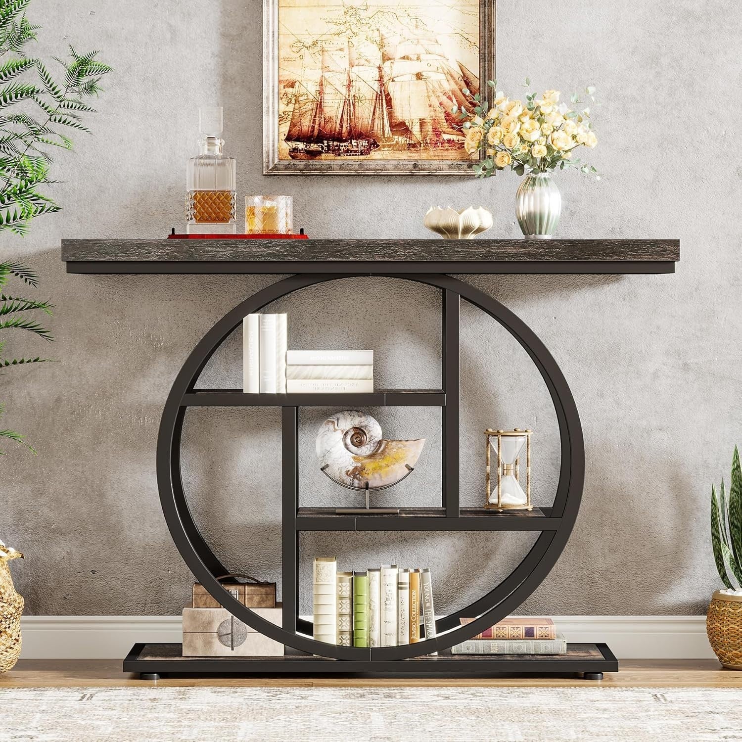 The Oz Bargains Company™ - Tribesigns 105cm Industrial Console Table | Narrow Hallway Table with Circular Base